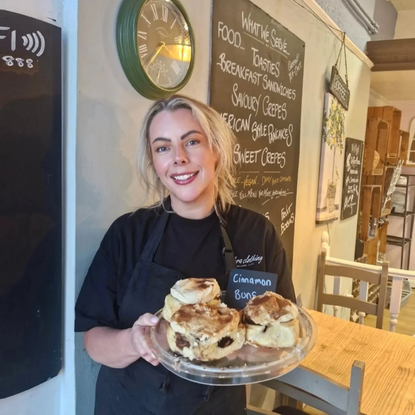 Our biggest seller at the moment is our cinnamon buns, we've also got mini egg chocolate fudge cake for easter, and Annabel's homemade brownies @bakesbybel.ej