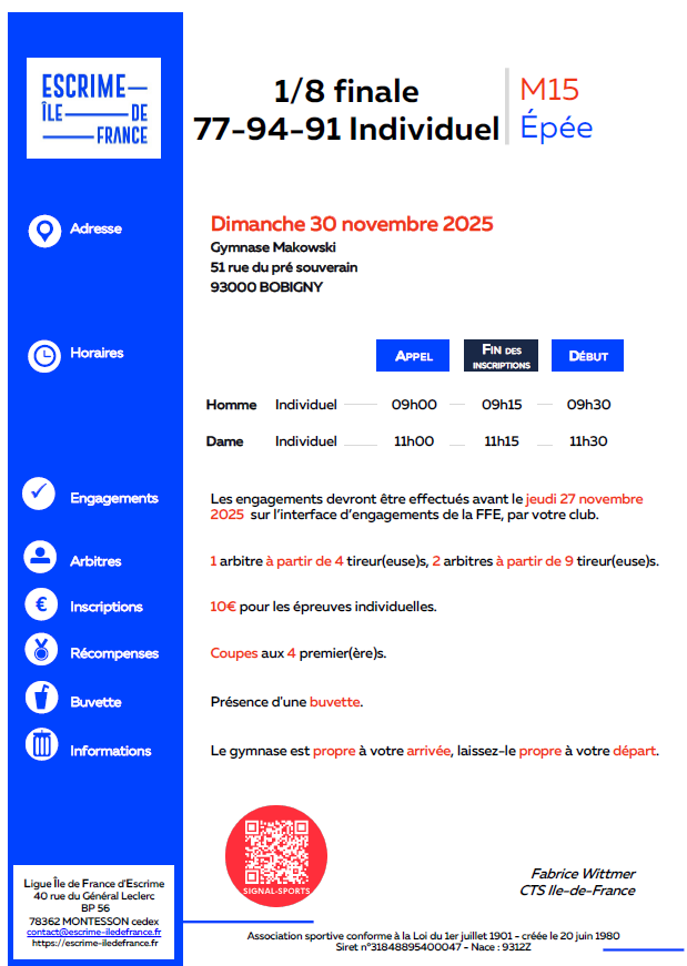 1/8 finale 77-94-91 Individuel - M15 Epée