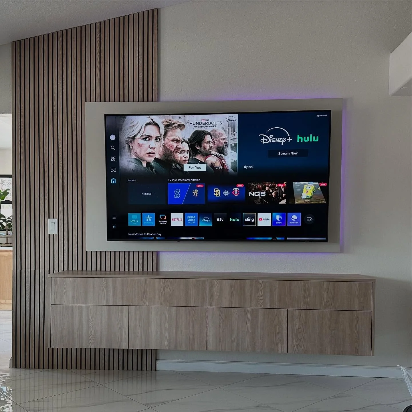 Back again with something special for one of our returning clients 😍
We designed this custom floating TV console with push-to-open hardware and tilt-up doors so gaming consoles are ready for play when you need them and hidden away when you don&rsquo
