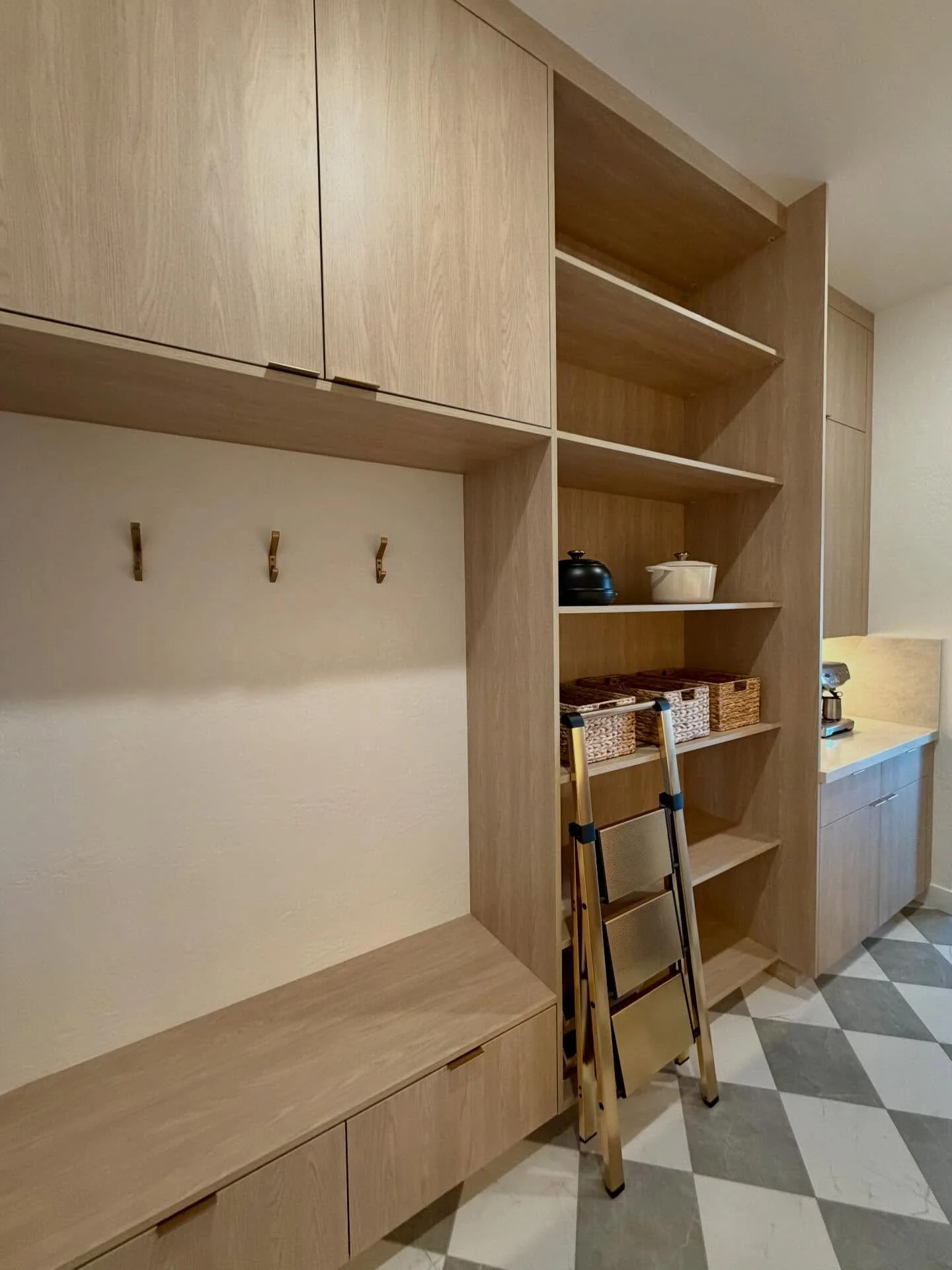 If you&rsquo;re going to do it&hellip; do it right. 😉

This walk-in pantry went fully custom:
&ndash; Floor-to-ceiling cabinetry
&ndash; Mudroom-style hanging section
&ndash; Drawer storage
- Pantry Shelving
&ndash; Built-in coffee station
&ndash; S