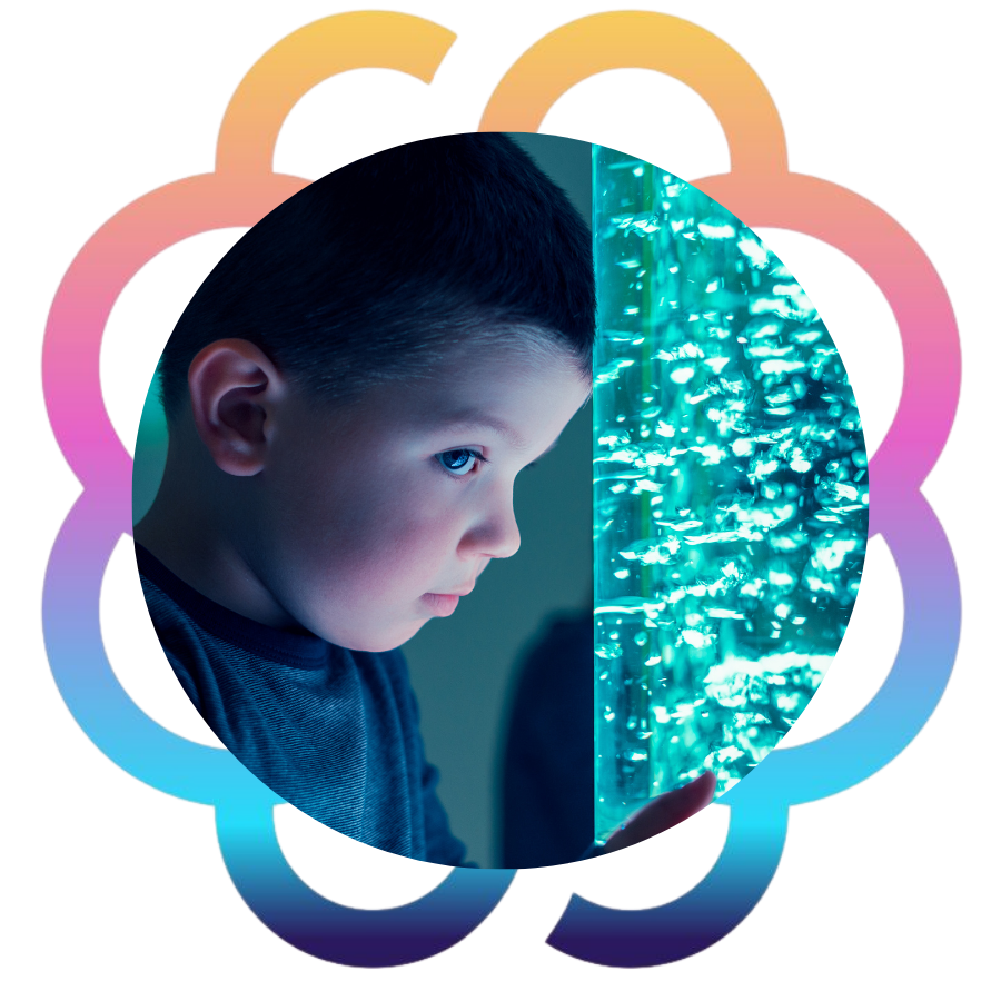 Child with Sensory Processing Disorder using calming tools — emphasizing sensory integration and therapeutic support.
