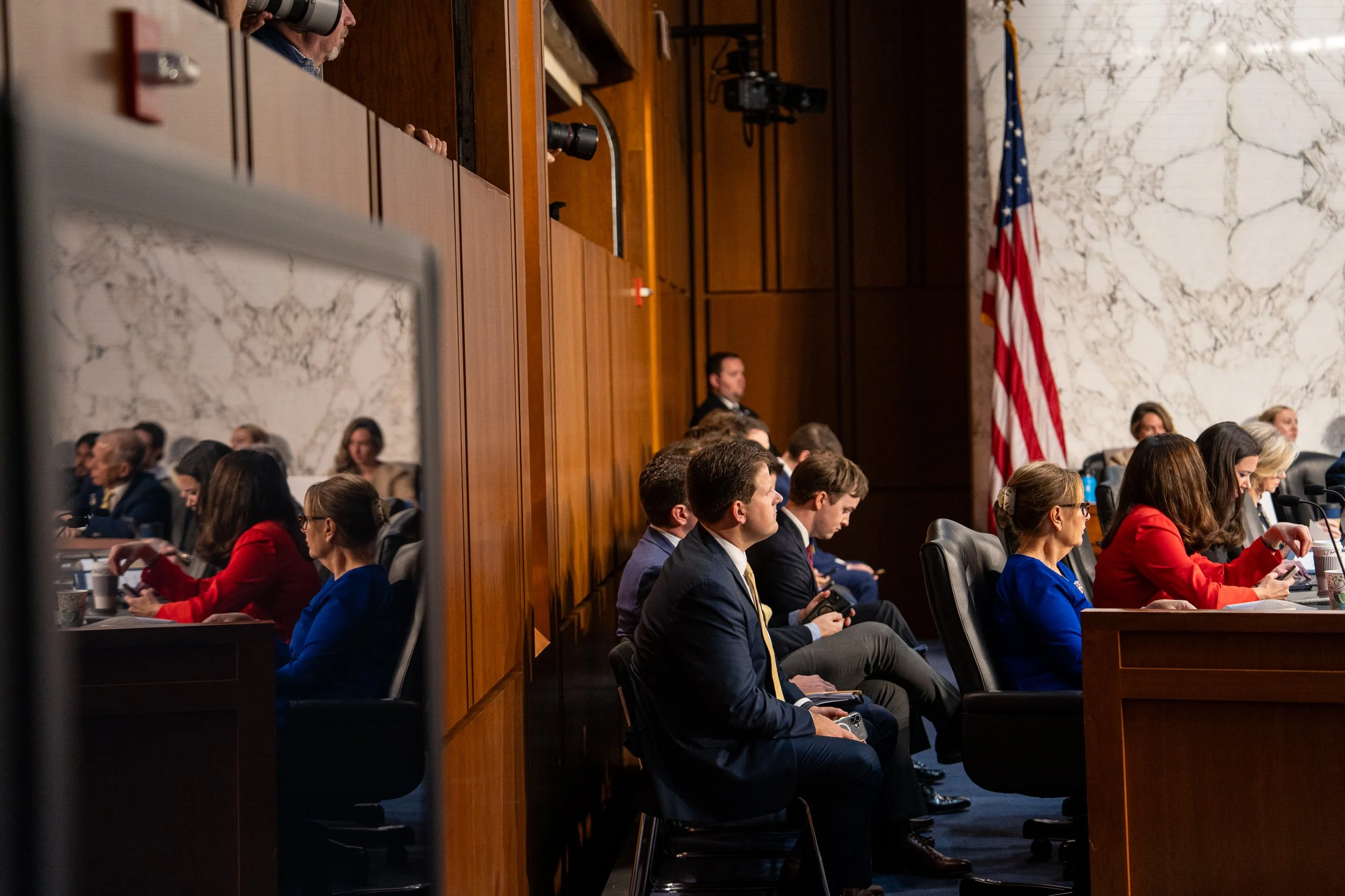 Sen. Darline Graham (R-S.C.) is seen in a TV’s reflection during the Senate Judiciary Committee business meeting to consider the nomination of Todd Blanche to be Attorney General at the U.S. Capitol in Washington, D.C., on Tuesday, August 4, 2026. (N