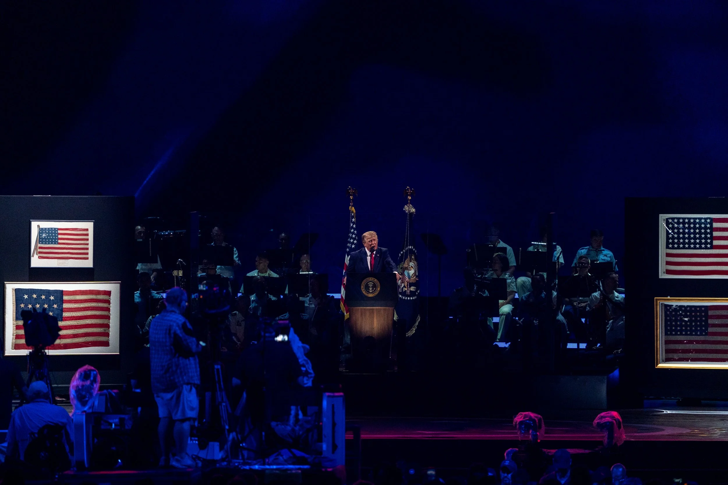 President Trump addresses the crowd at the Fourth of July “Salute to America” celebration at the National Mall in Washington, D.C., on Saturday, July 4, 2026. (Natasha Kaiser/The Trump)