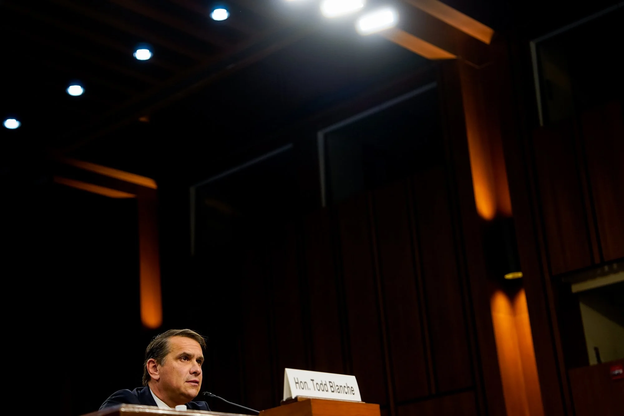 Todd Blanche sits during his confirmation hearing before the Senate Judiciary Committee in Washington, D.C. on July 15, 2026.