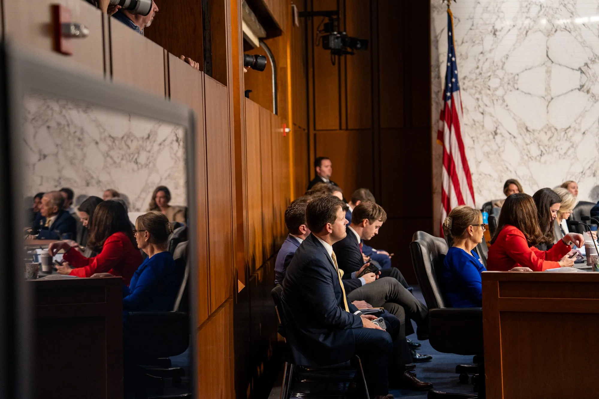 Sen. Darline Graham (R-S.C.) is seen in a TV’s reflection during the Senate Judiciary Committee business meeting to consider the nomination of Todd Blanche to be Attorney General at the U.S. Capitol in Washington, D.C., on Tuesday, August 4, 2026.