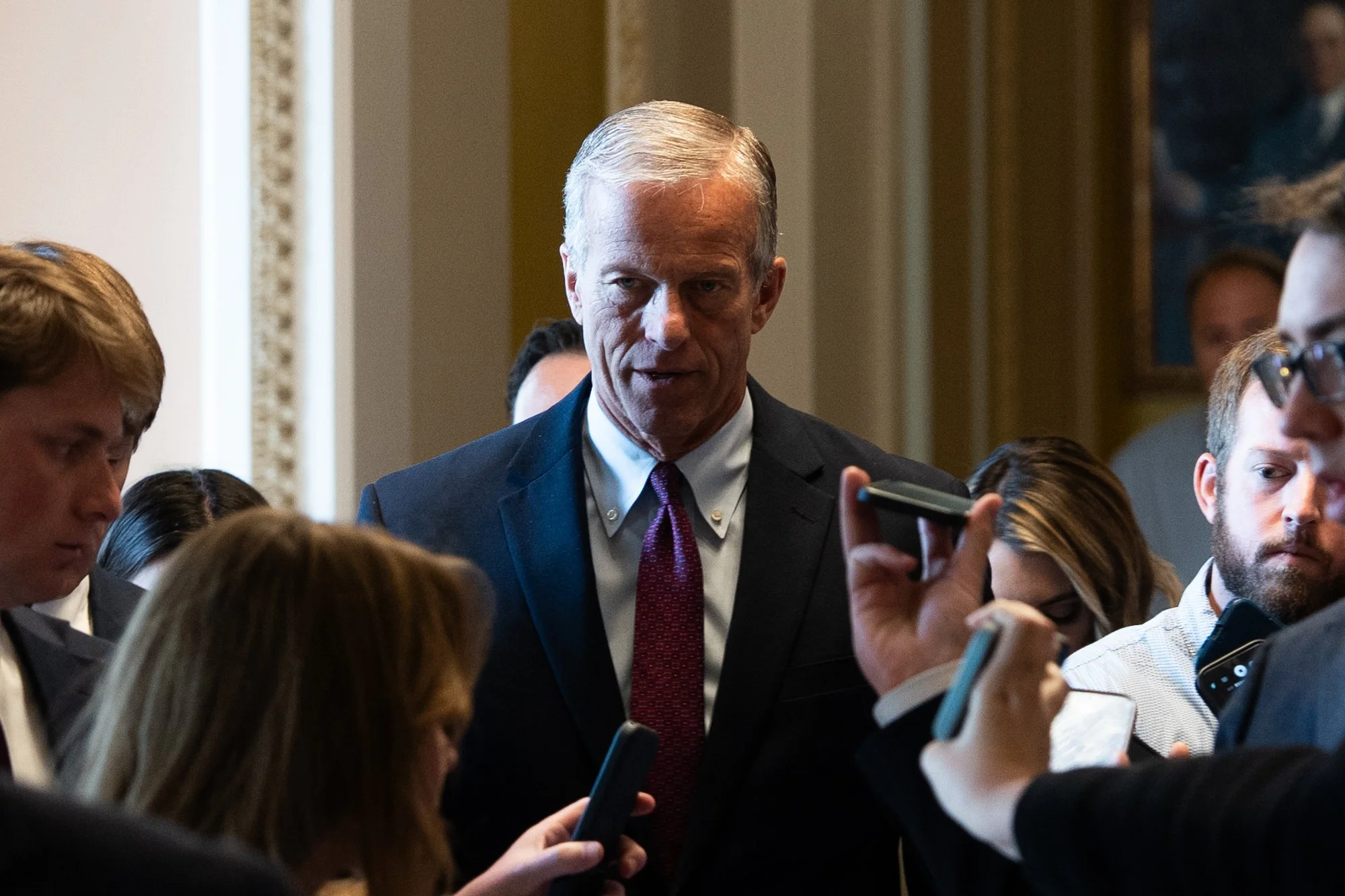 Senate Majority Leader John Thune (R-S.D.) speaks with reporters at the U.S. Capitol in Washington, D.C. on June 8, 2026.
