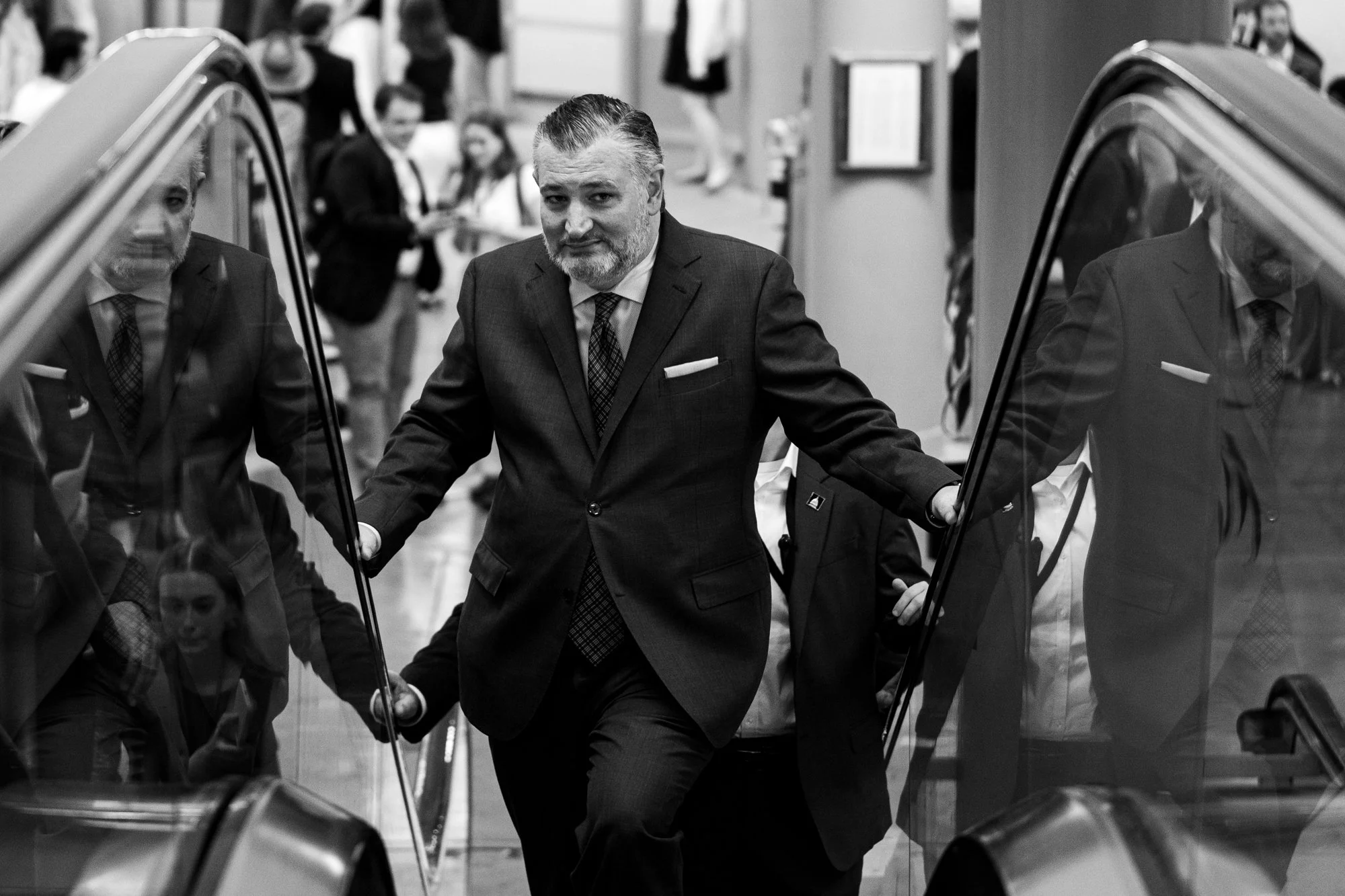 Sen. Ted Cruz (R-Texas) rides the escalator up to a vote at the U.S. Capitol in Washington, D.C., on Thursday, July 30, 2026.