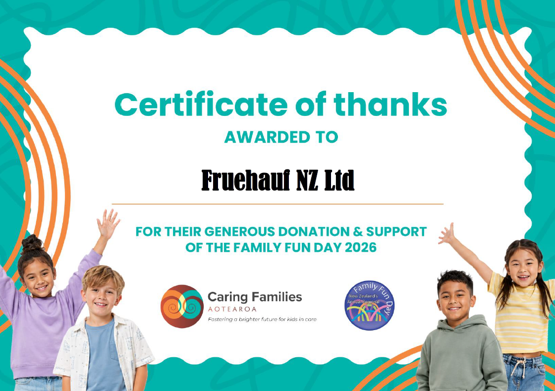 Fruehauf NZ Ltd is proud to support Caring Families Aotearoa and its 2026 Family Fun Day programme