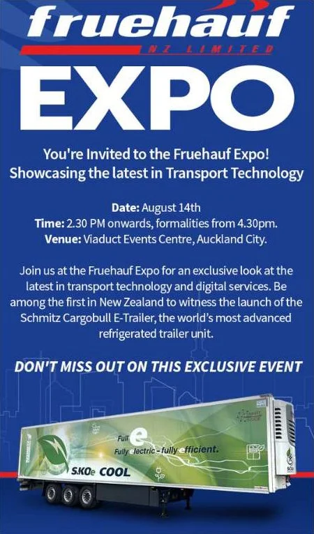 Fruehauf NZ's image of the 2024 Fruehauf Expo, which showcases the Schmitz Cargobull S.KOe 3 axle trailer