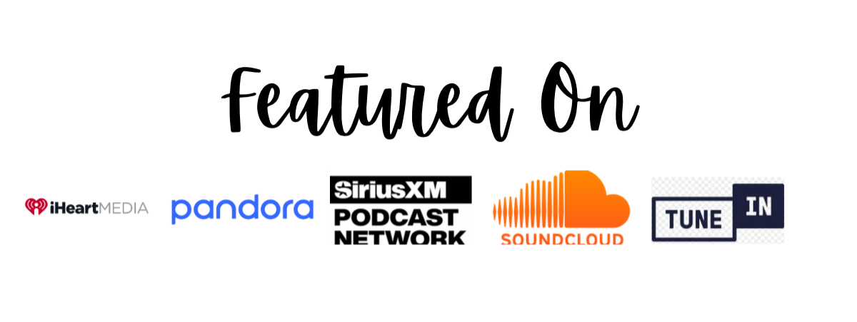 Logos of music streaming and podcast platforms, including iHeartMedia, Pandora, SiriusXM Podcast Network, SoundCloud, and TuneIn.
