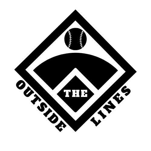 Logo with a baseball at the top, a mountain with a path, and the text "THE OUTSIDE LINES" around the design.