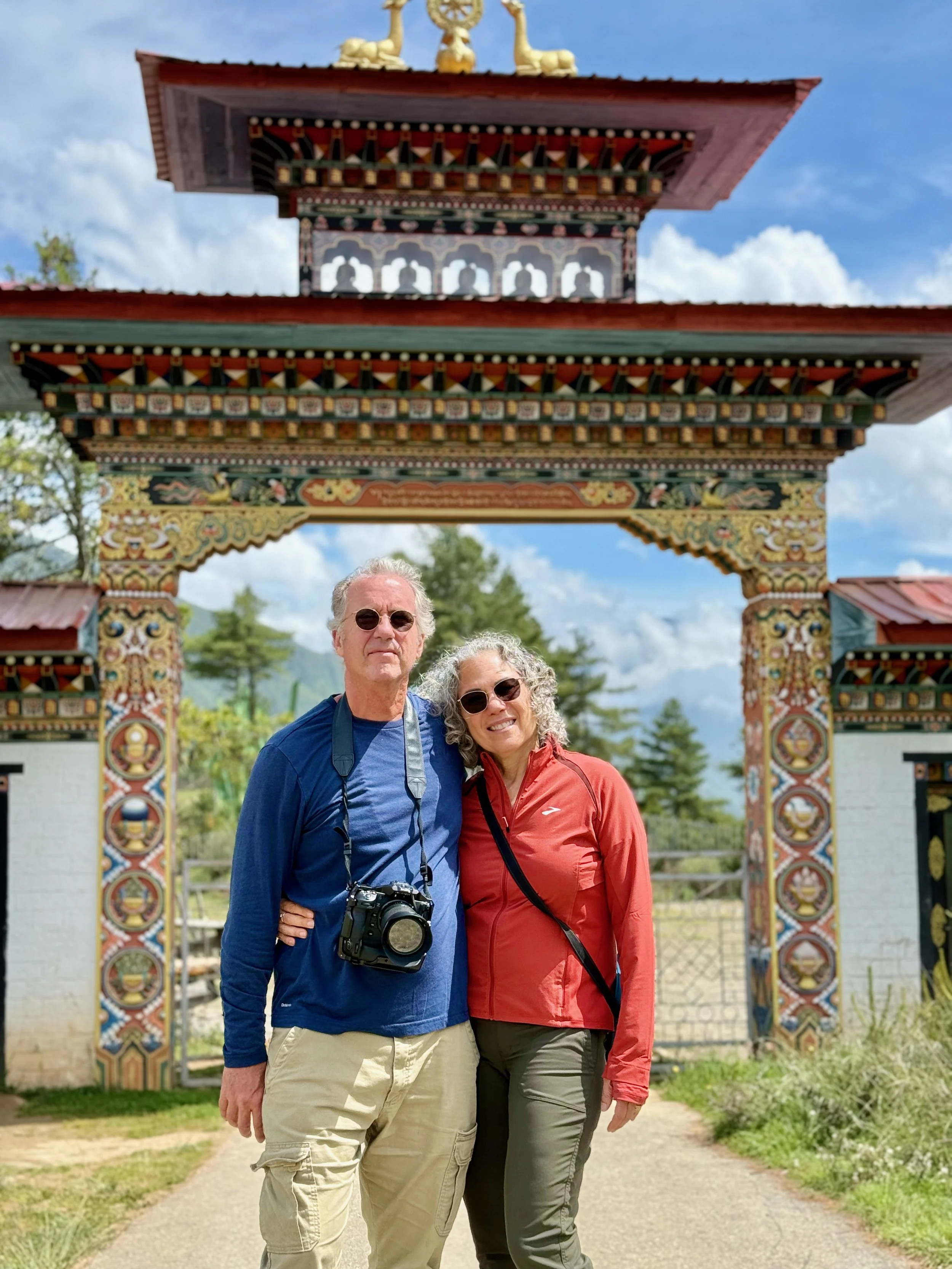 Barry and Laura at temple gate in Bhutan