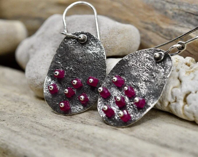 Silver and Ruby Dot Earrings