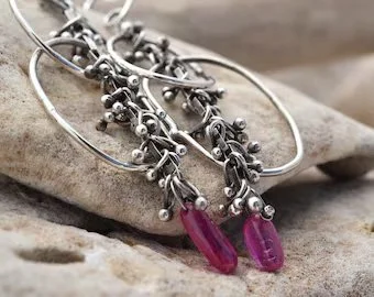 Hoops with Ruby and Silver Cluster
