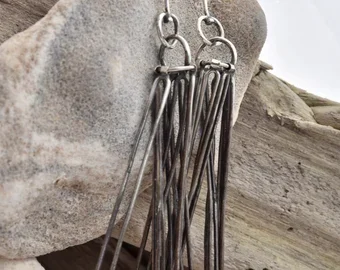 Dangly Silver Curtain Earrings