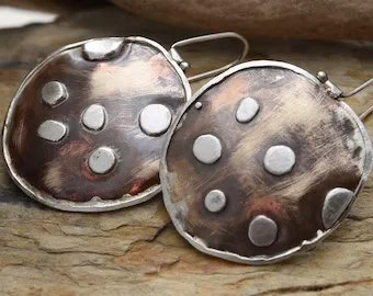 Spotted Silver and Brass Disc Earrings