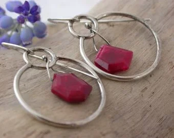 Sterling Silver Hoops with Rubies