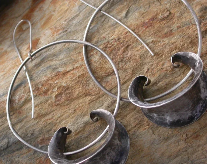 Sterling Silver Anticlastic Hoops with Large Ring