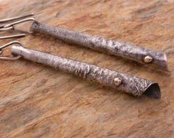 Fused Silver Cone Earrings with 14k Gold Dot
