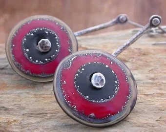 Red Saucer Glass Bead Earrings
