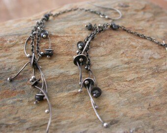 Long Black Diamond Tendril Earrings