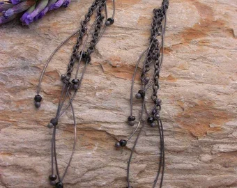 Black Spinel Tipped Tendril Earrings