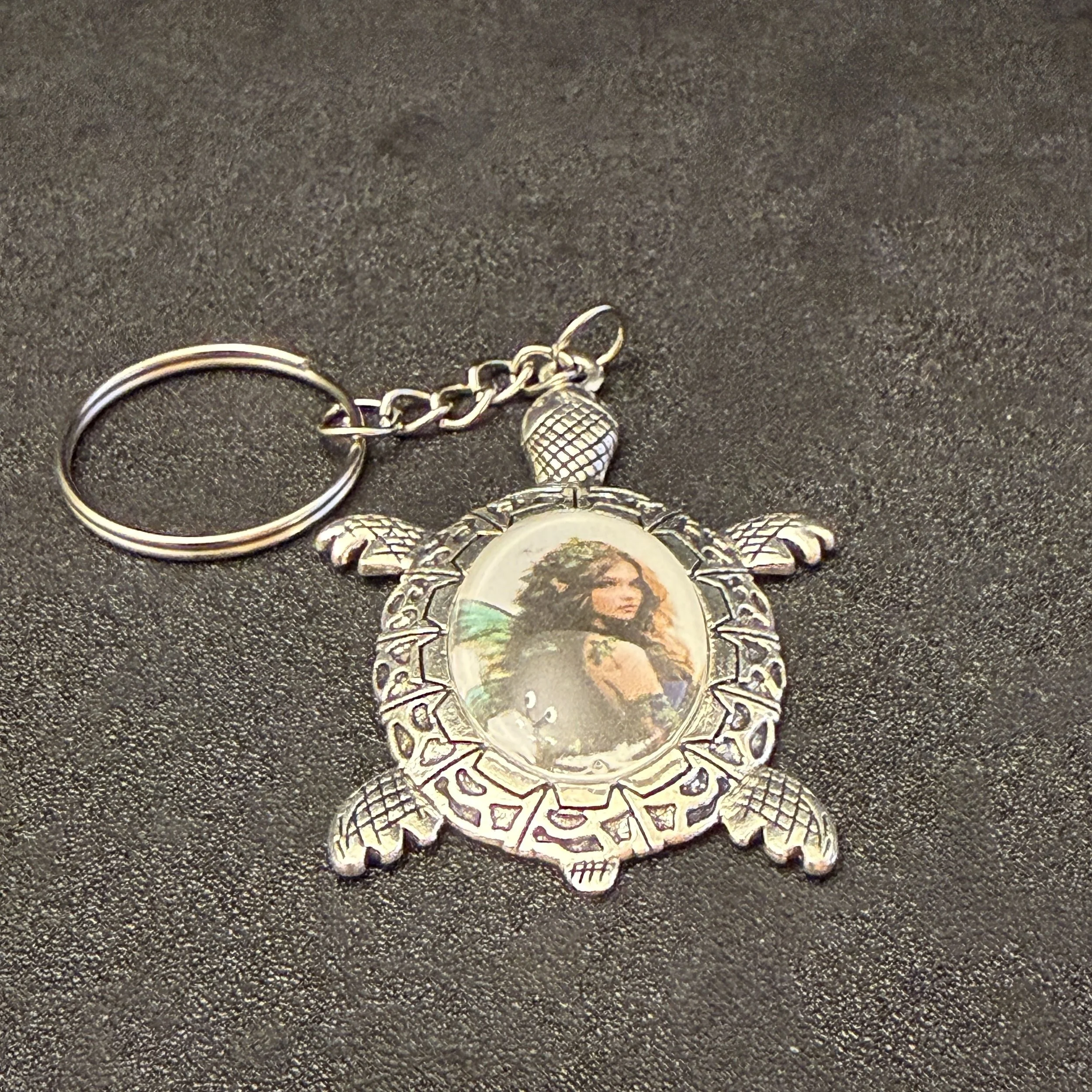 Enchanted Turtle Keychain with Mystical Fairy