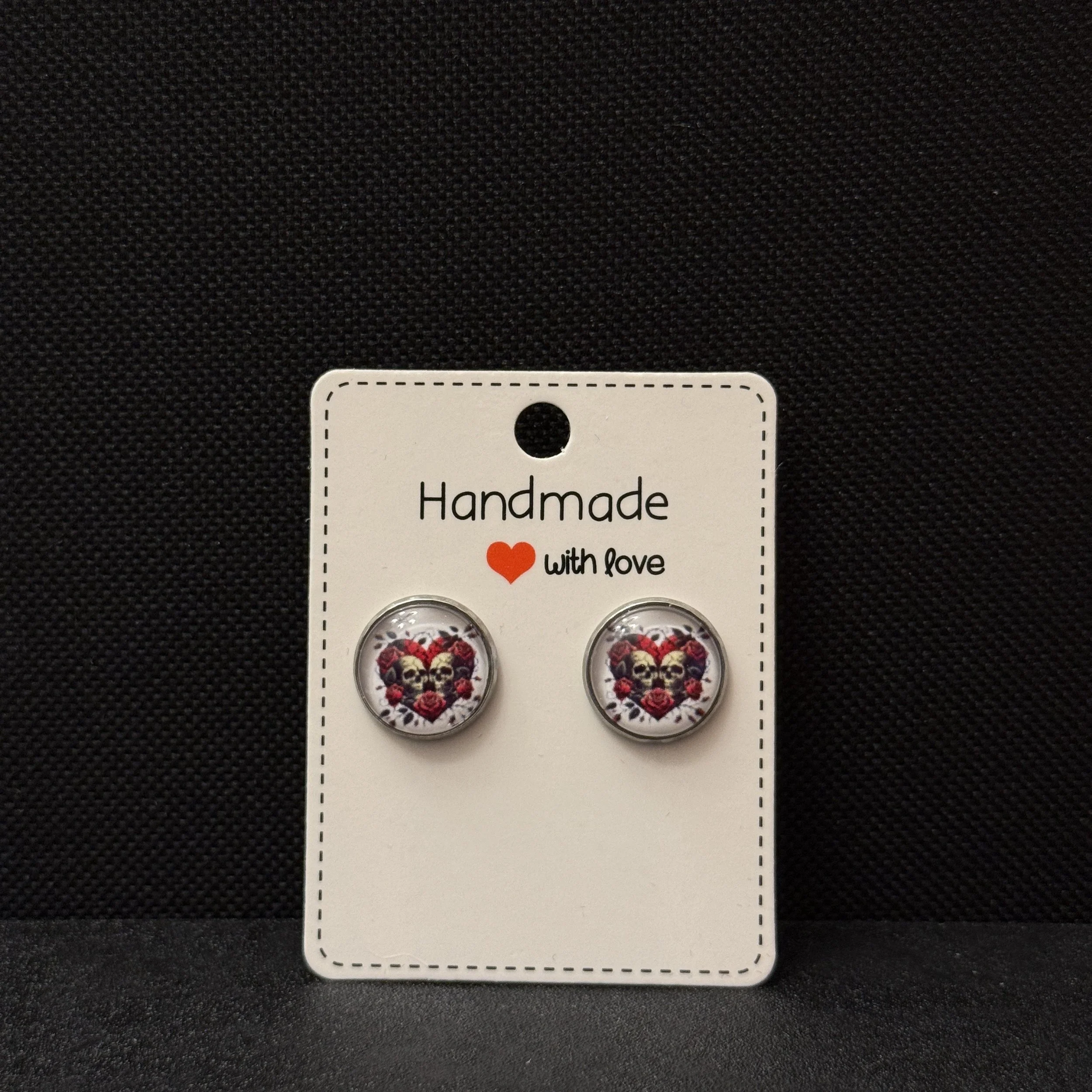 Red Heart & Skull Mystic Stud Earrings