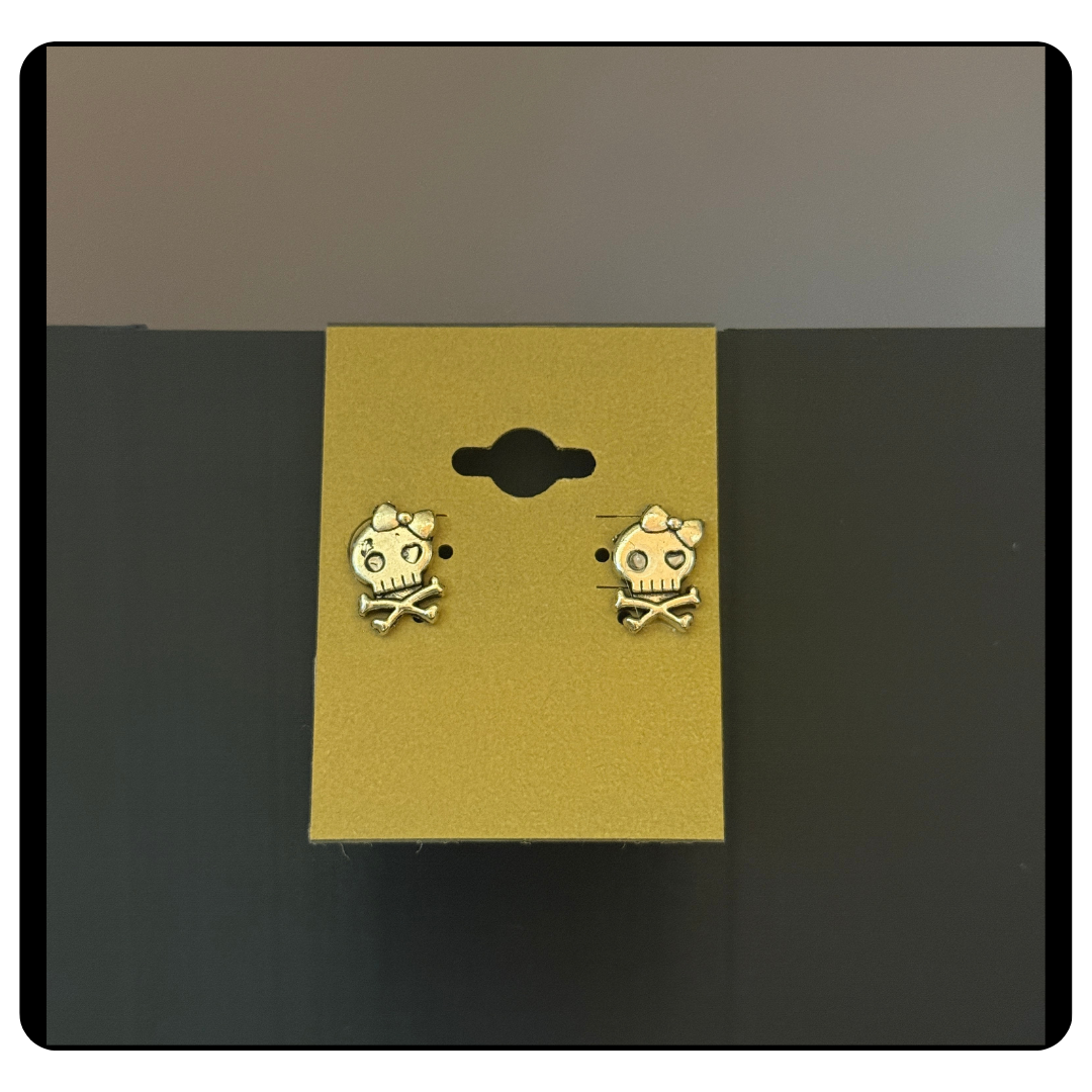 Skull with Bow Stud Earrings