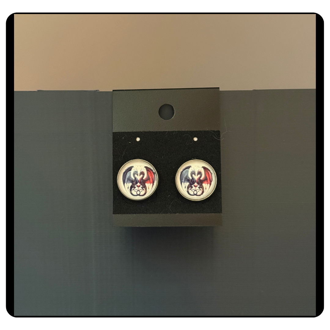 Mystical Dragon Cabochon Stud Earrings
