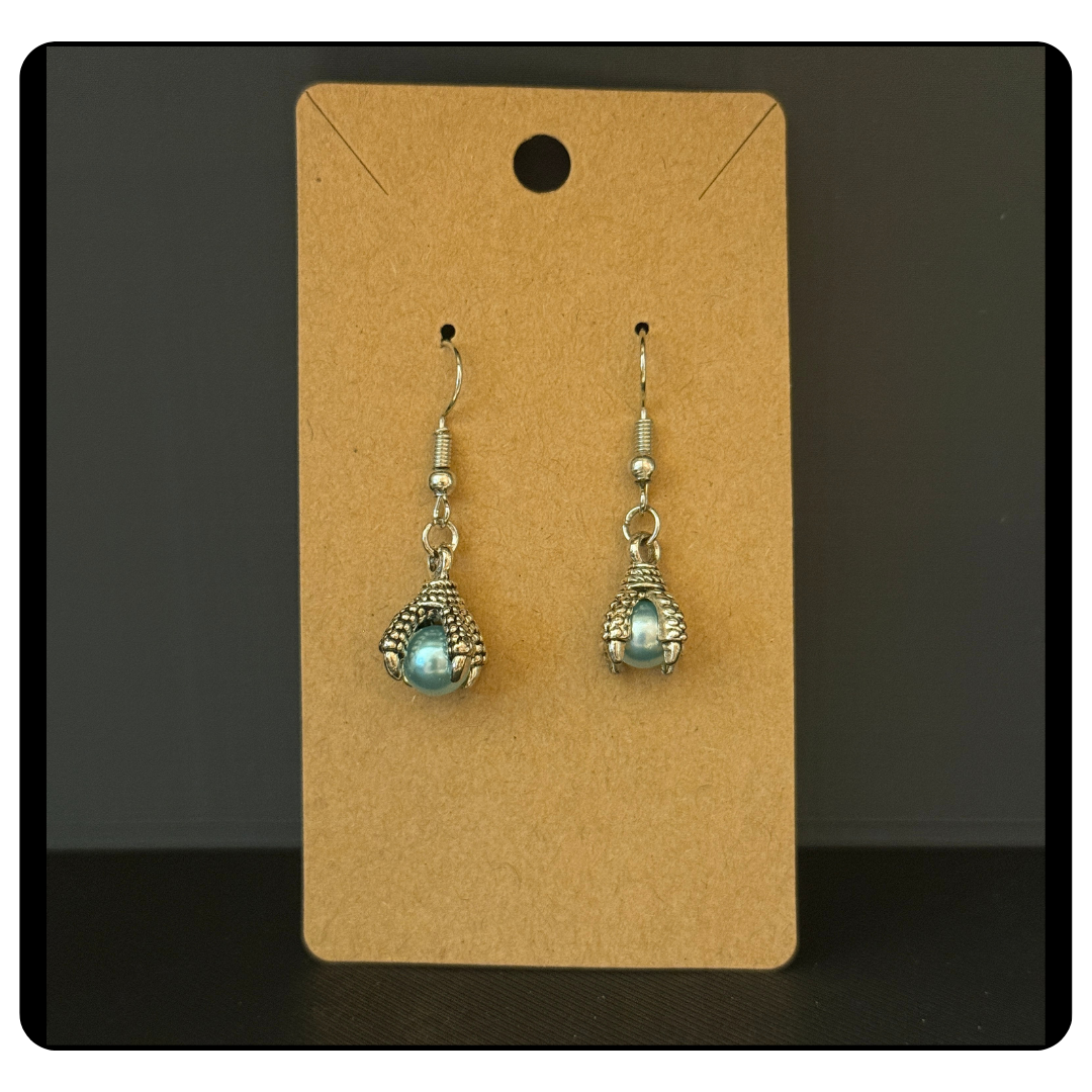 Dragon Claw Blue Orb Dangle Earrings