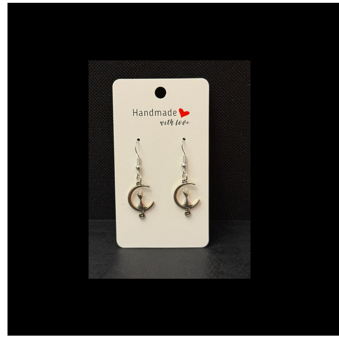 Moonlit Cat Dangle Earrings