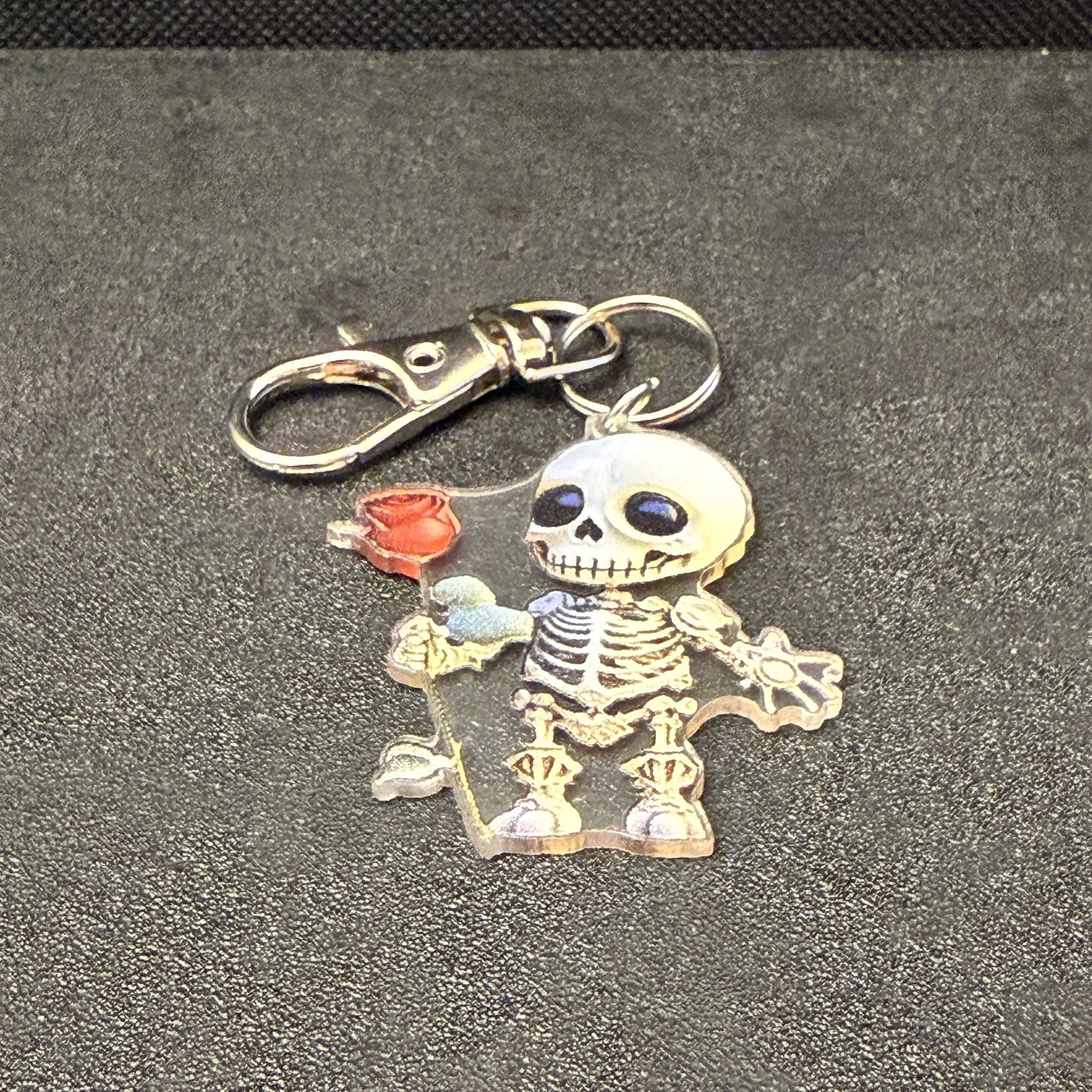 Gothic Charm Skeleton & Rose Zipper Pull