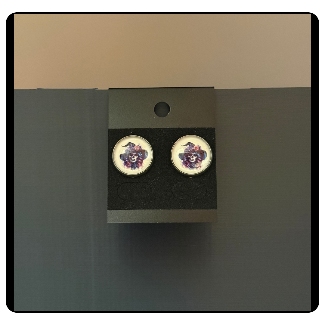 Mystical Skeleton Witch Cabochon Earrings