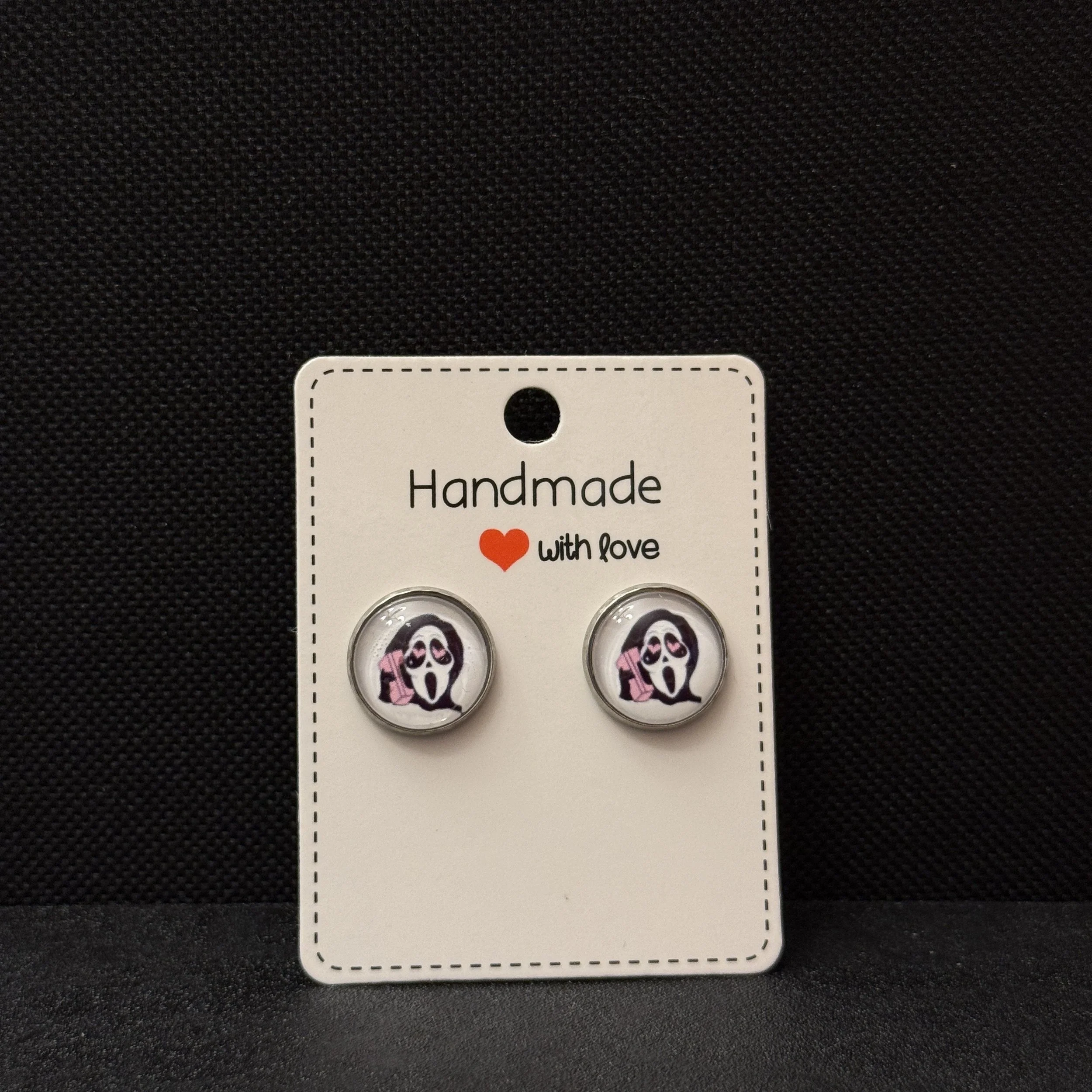 Ghostface Pink Heart Stud Earrings