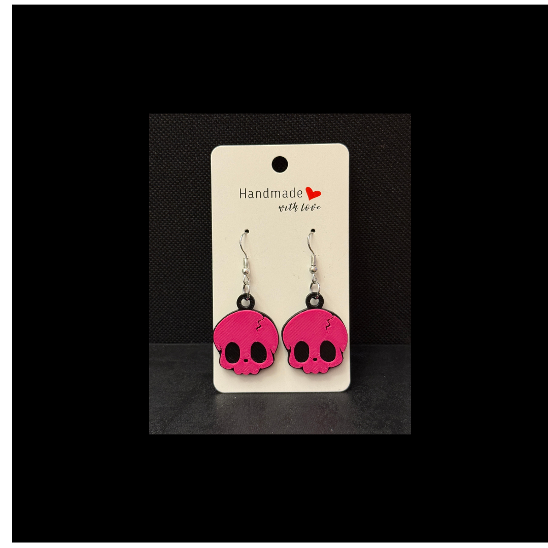 3D Printed Magenta Skull Dangle Earrings