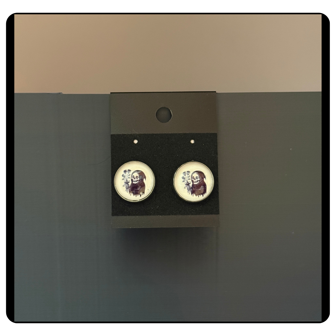 Grim Reaper Skeleton Cabochon Earrings