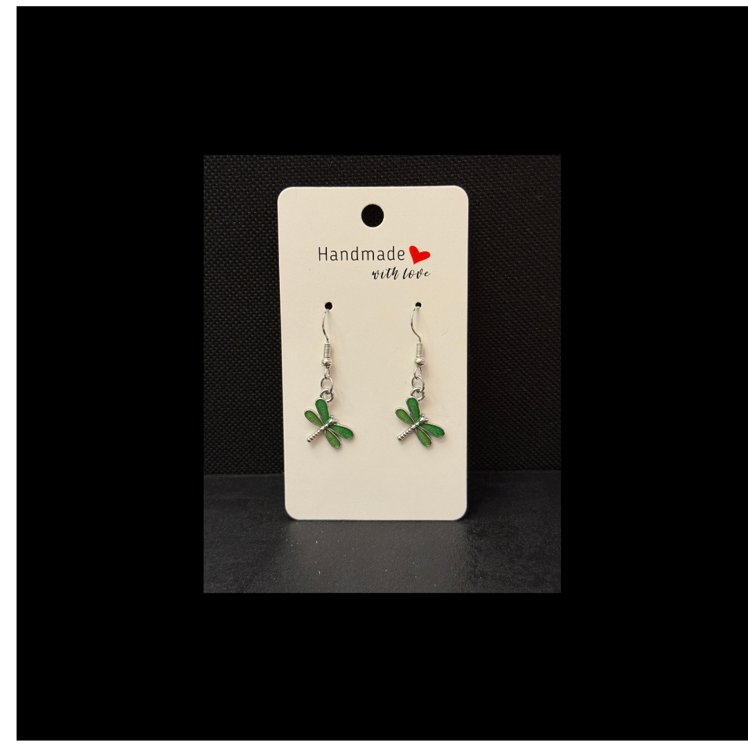Whimsical Green Dragonfly Dangle Earrings
