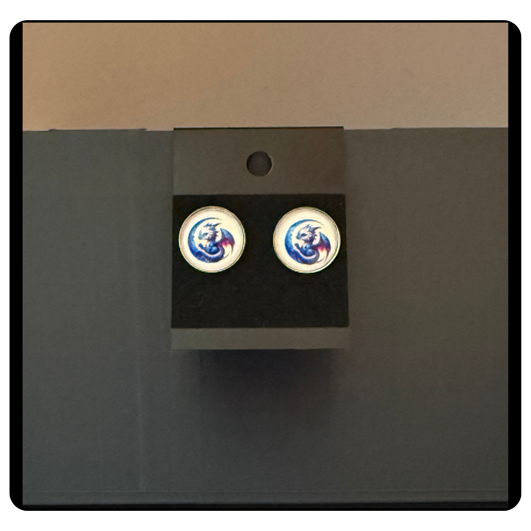 Mystical Dragon Cabochon Stud Earrings