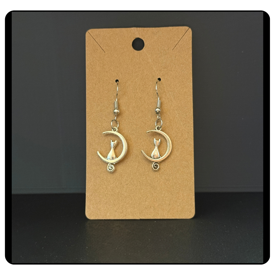 Moonlit Cat Dangle Earrings