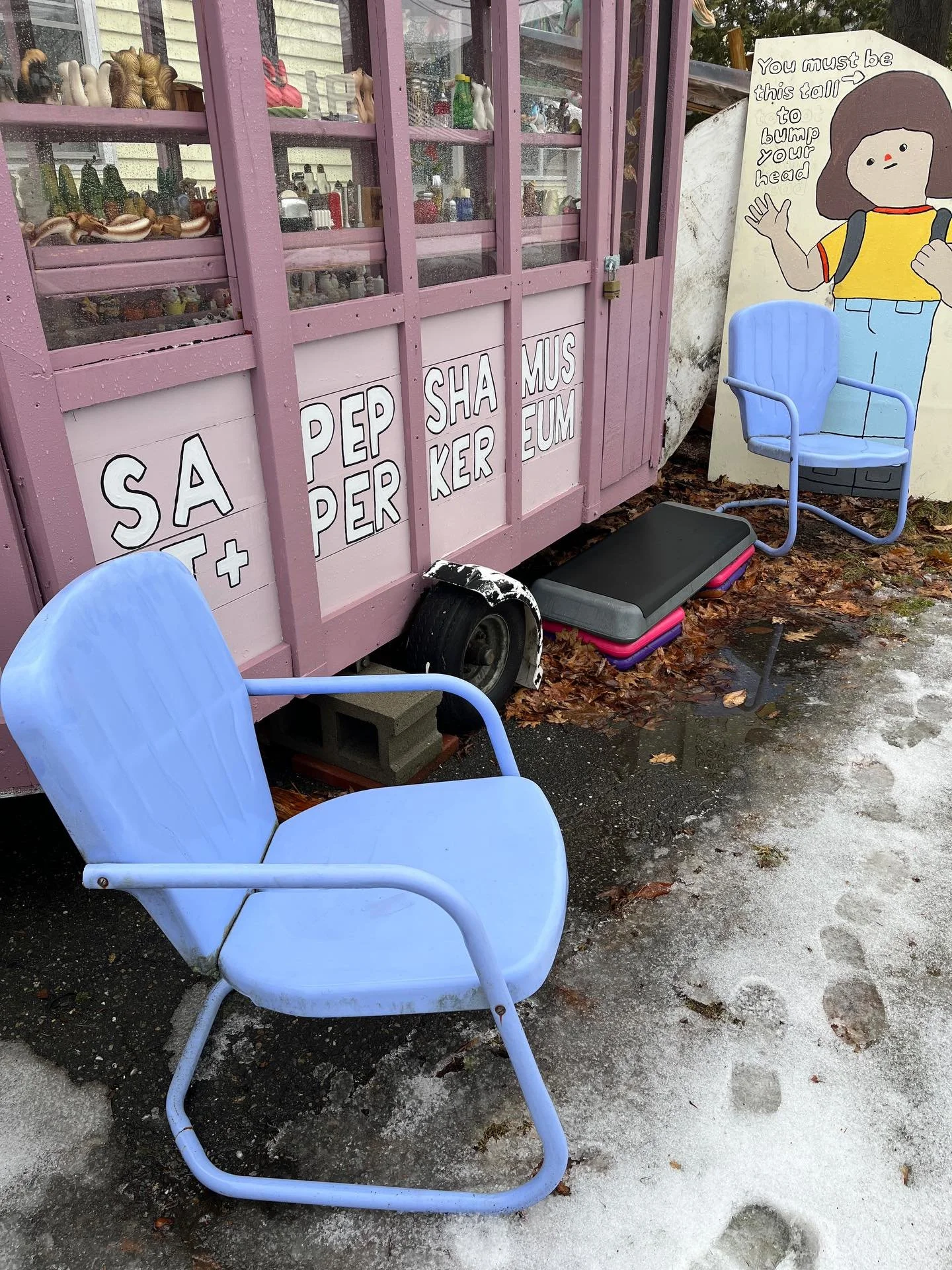 this weather is gross but my new chairs from @kis_thrift_vt are cute 💟