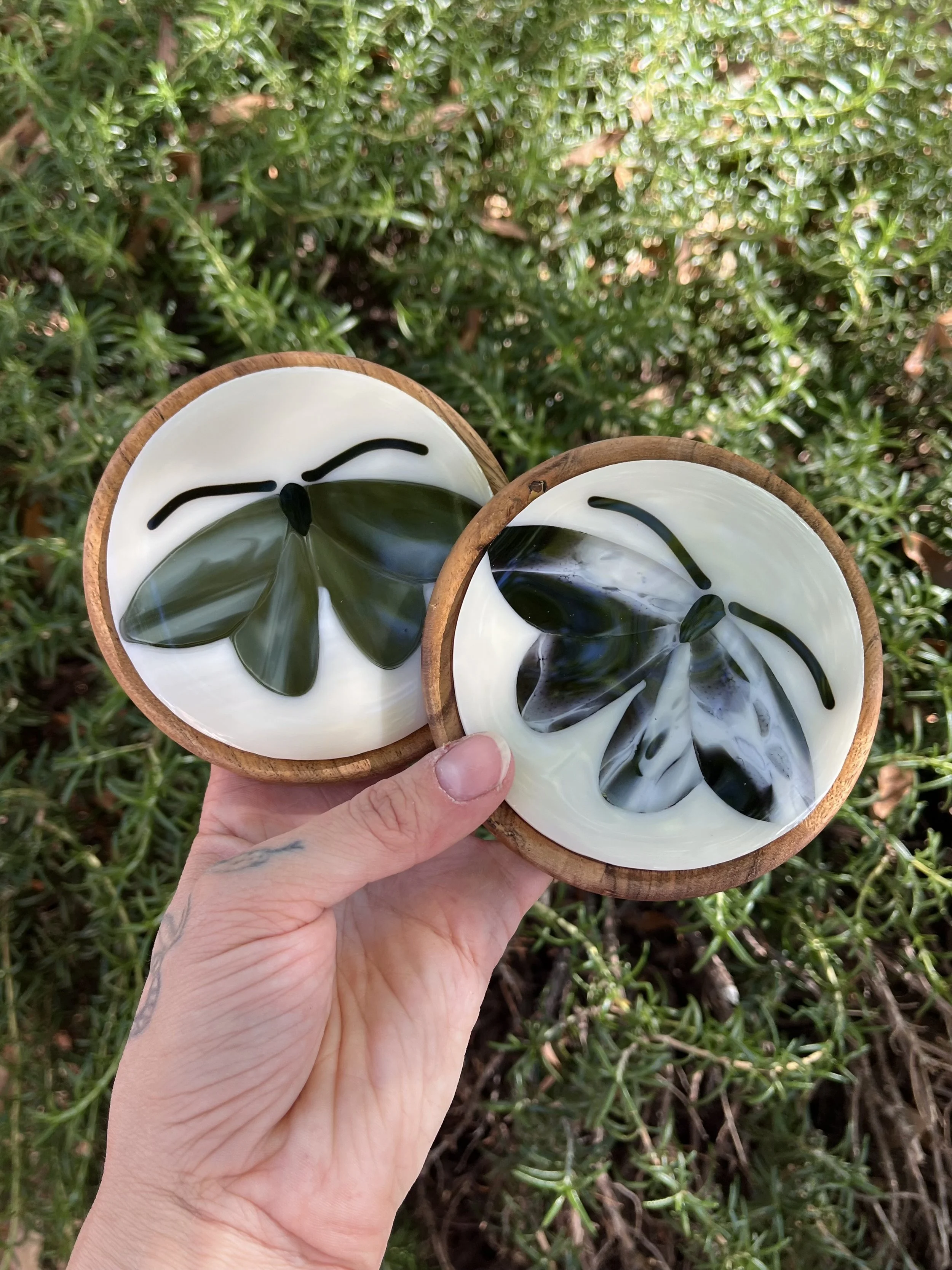 Four Piece Fused Glass Coaster Set with Butterflies