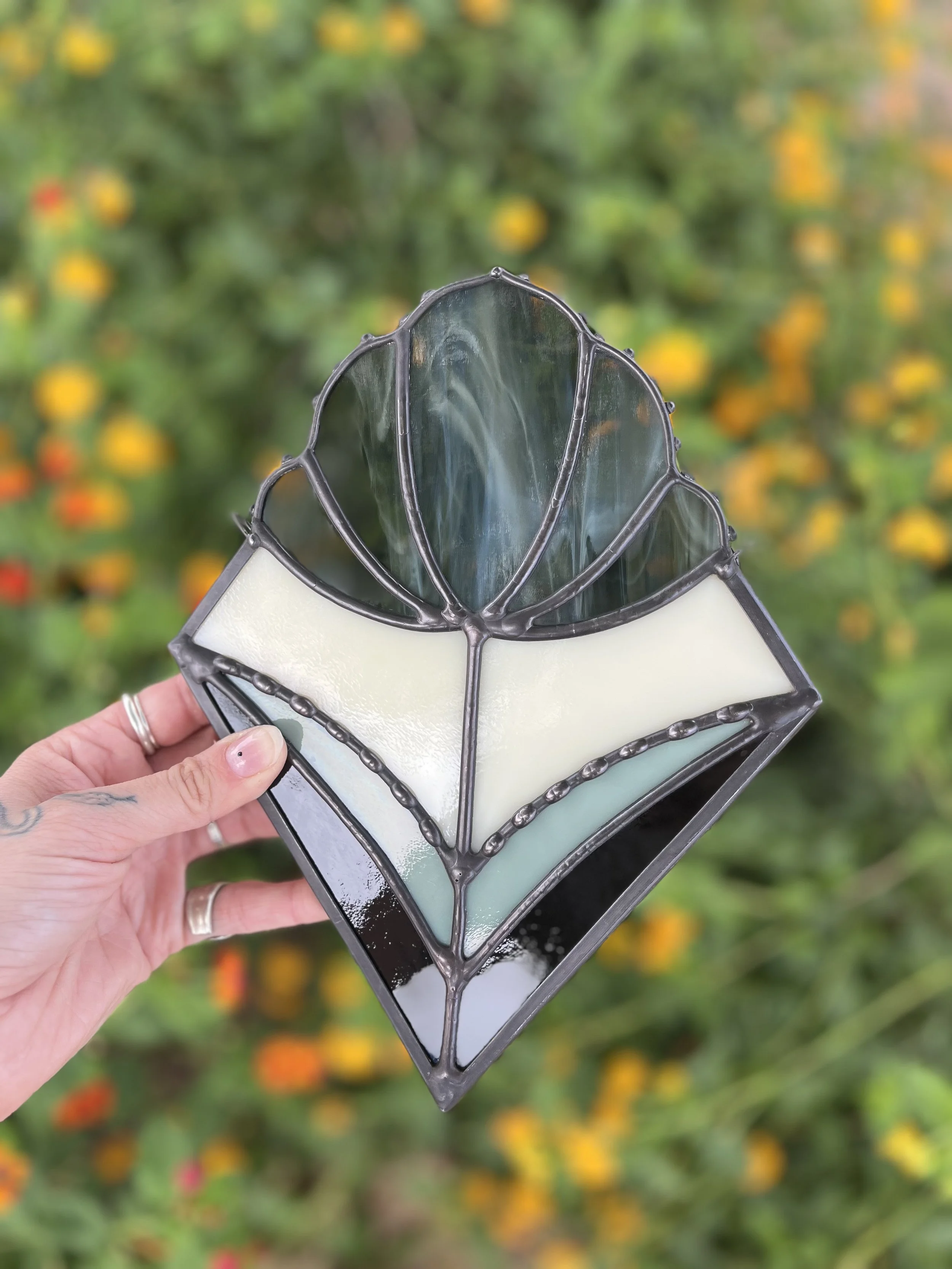 Stained Glass Folk Flower Sun Catcher (MADE TO ORDER)