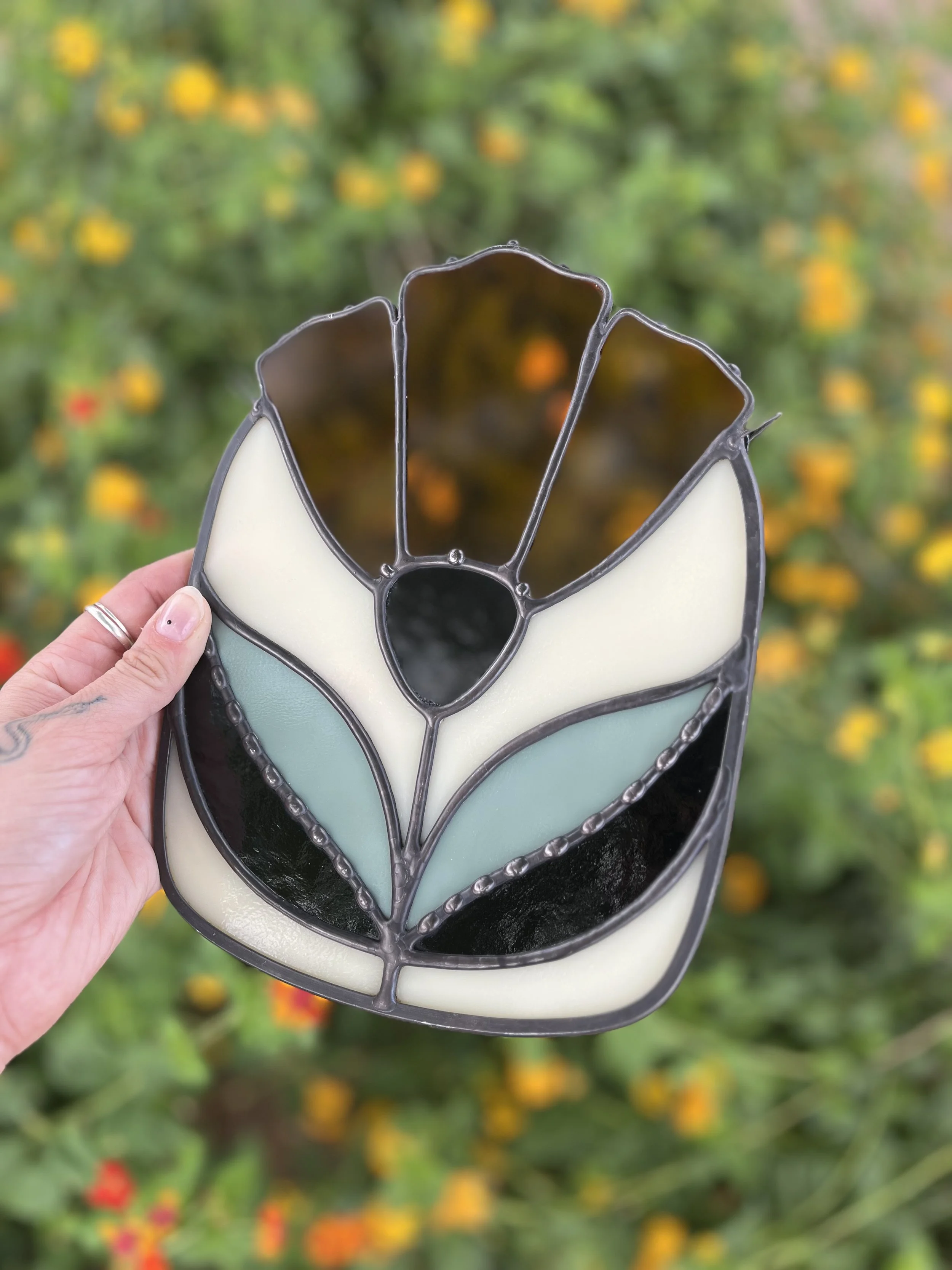 Stained Glass Folk Flower Sun Catcher (MADE TO ORDER)