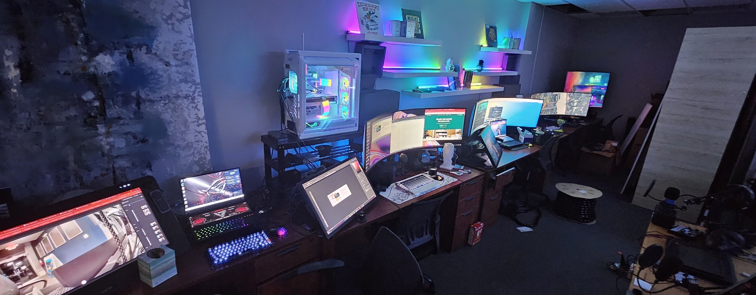 LAZRdojo editing studio — full rig with lights