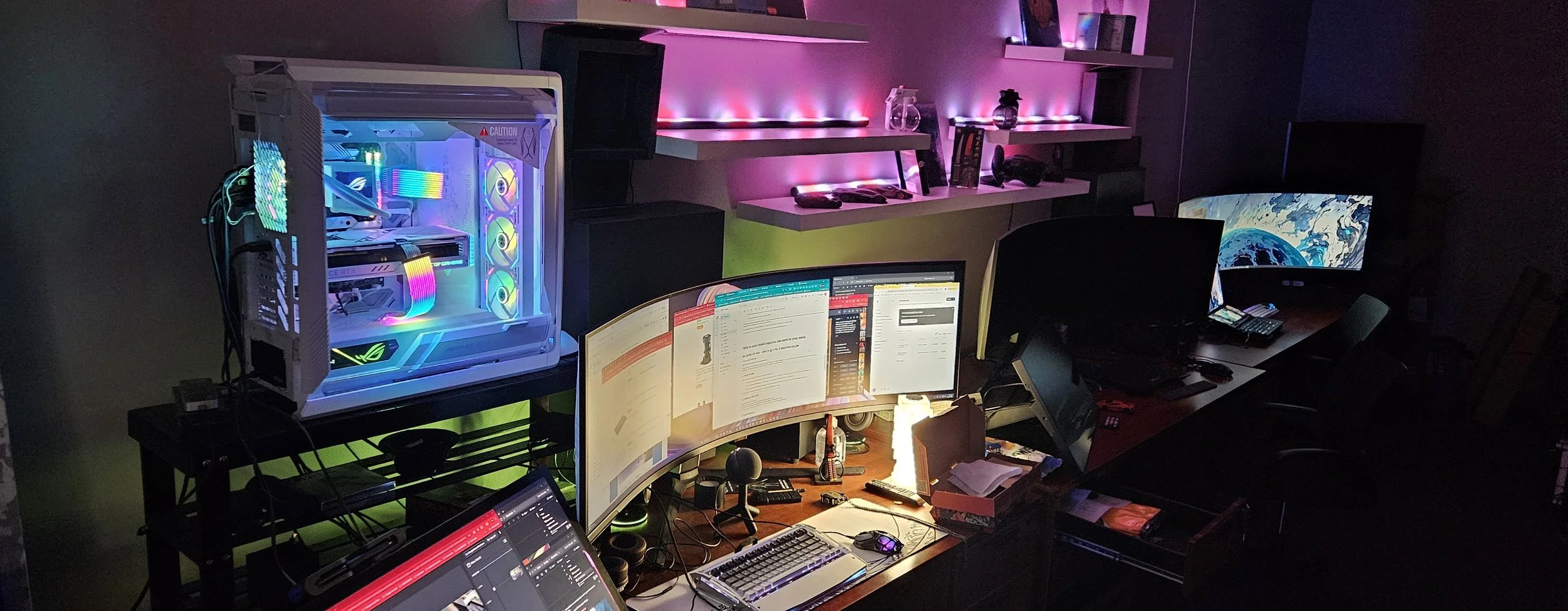 Magenta-lit streaming workstation