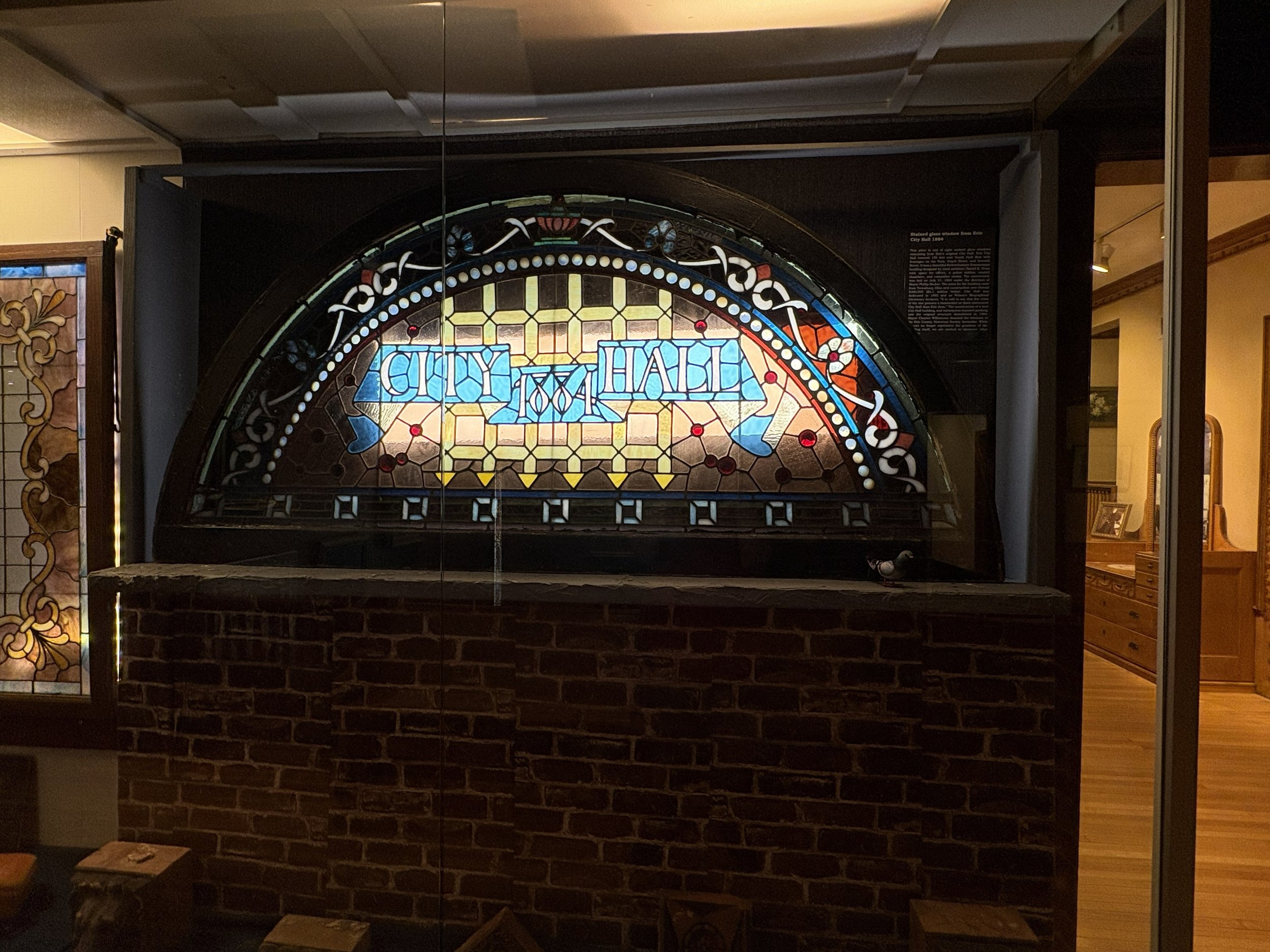 Stained Glass sign from former City Hall, Hagen History Center, Erie