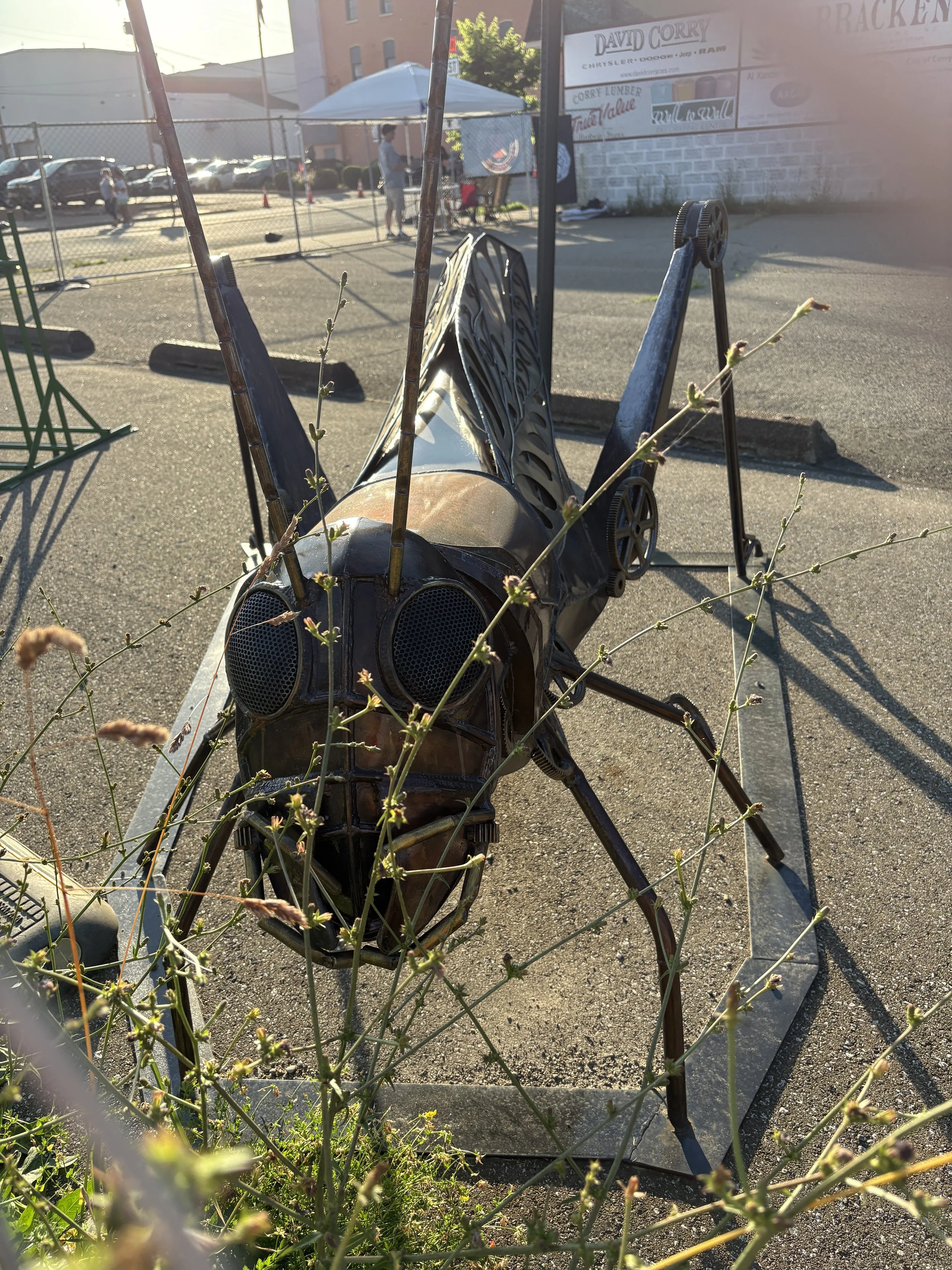 Metal Grasshopper Sculpture, Downtown Corry