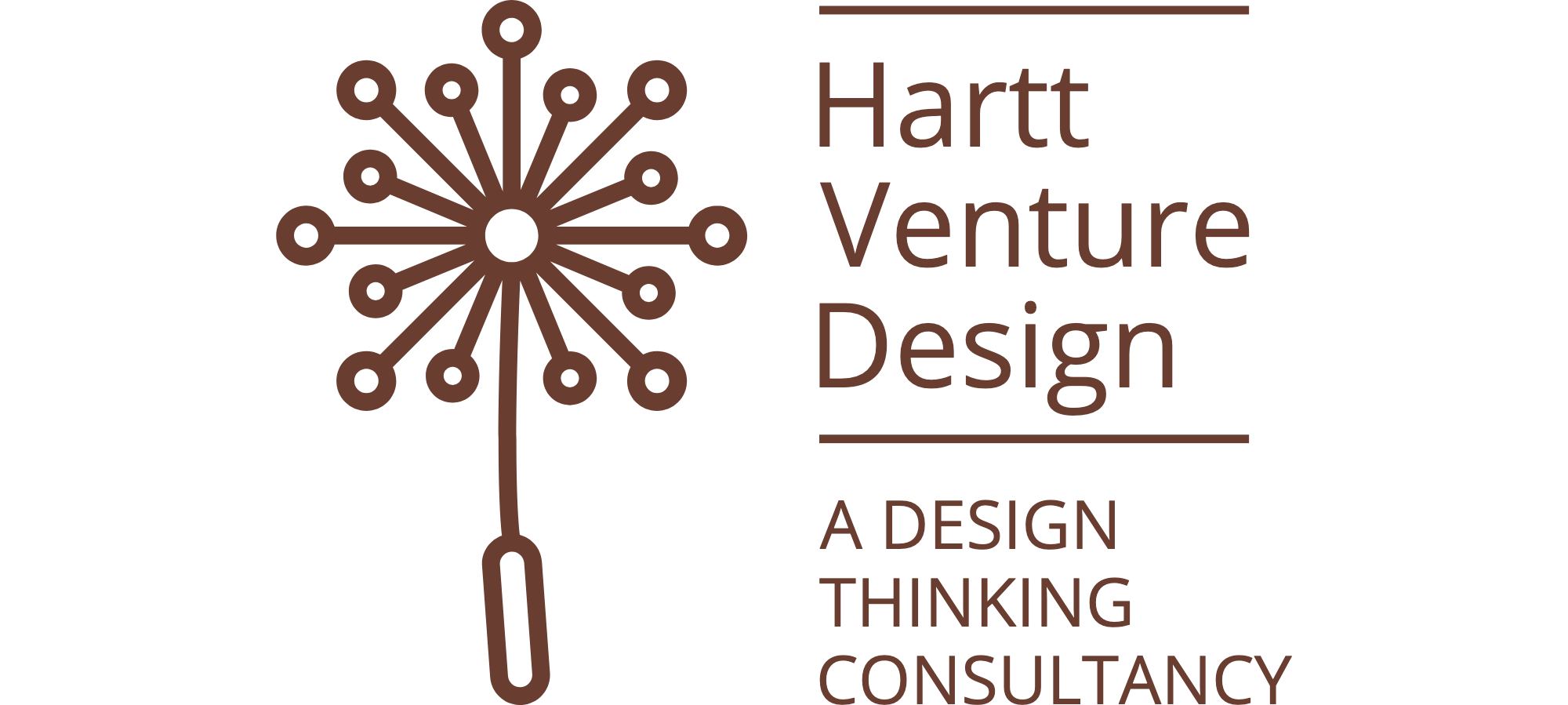 Hartt Venture Design logo features a whimsical invention that looks like a cross between a midcentury clock, a dandelion and a feather duster with a handle. This may or may not have purpose. That needs testing!