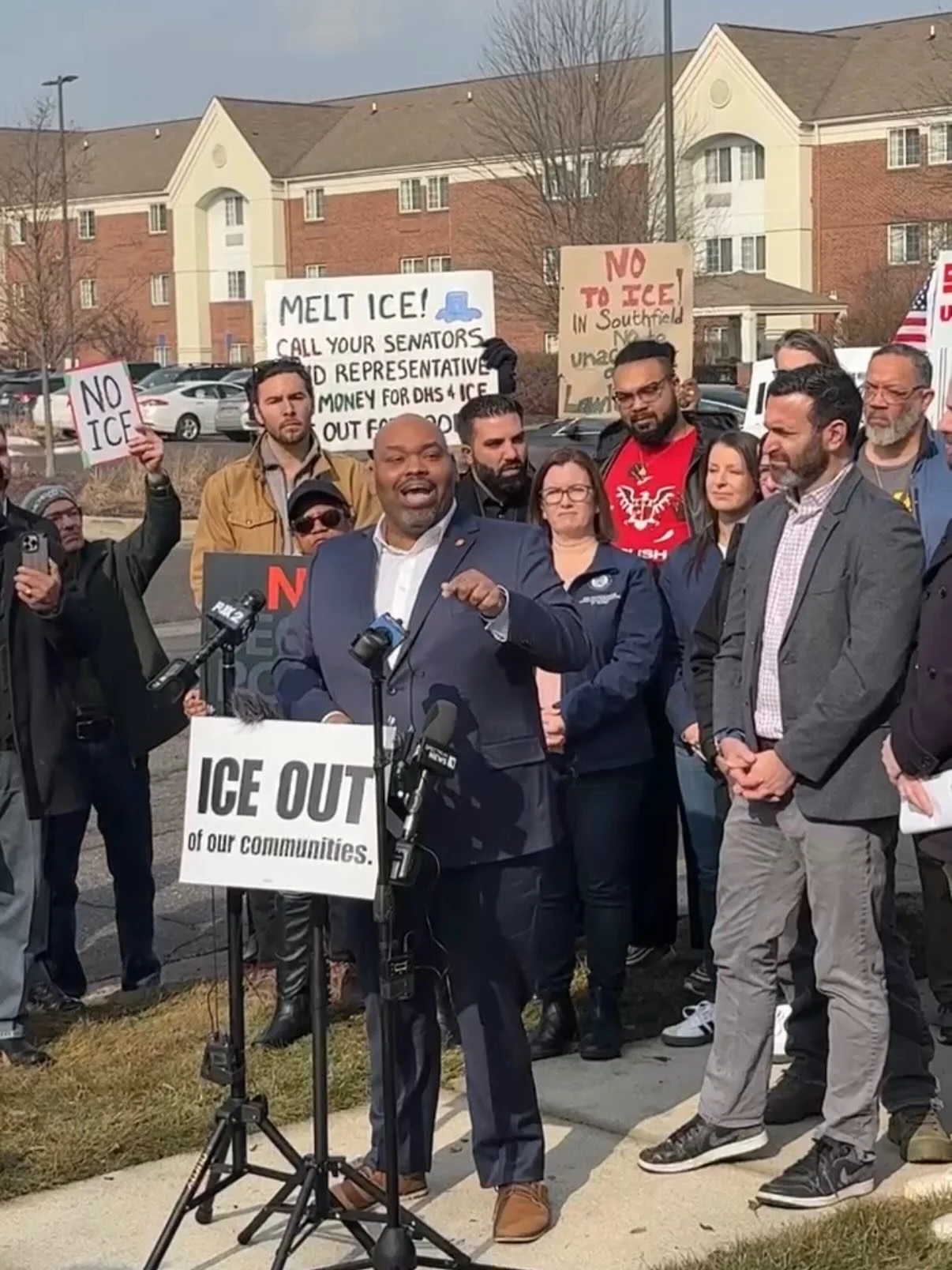 Today I stood with Jeremy Moss, Rashida Tlaib, Jordan Acker, faith leaders, and residents to say loud and clear: we do not want ICE expanding into our community